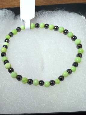 Handmade Green Opal & Hematite Bracelet | 7-Inch Stretch | Alaska Made